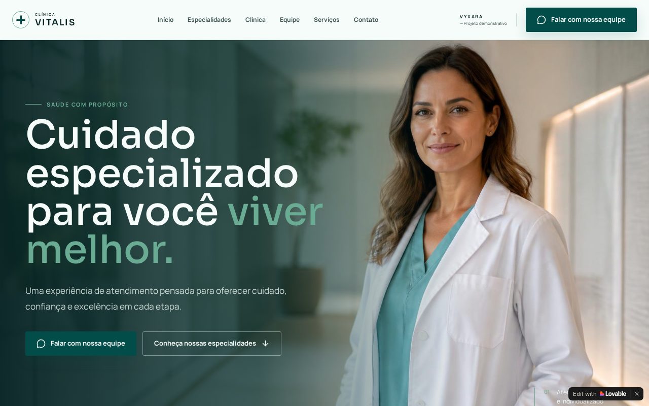 Prévia da landing page demonstrativa da Clínica Vitalis