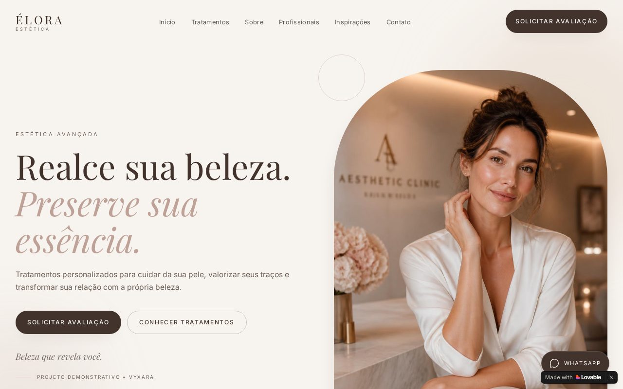 Prévia da landing page demonstrativa da Elora Reveal Beauty